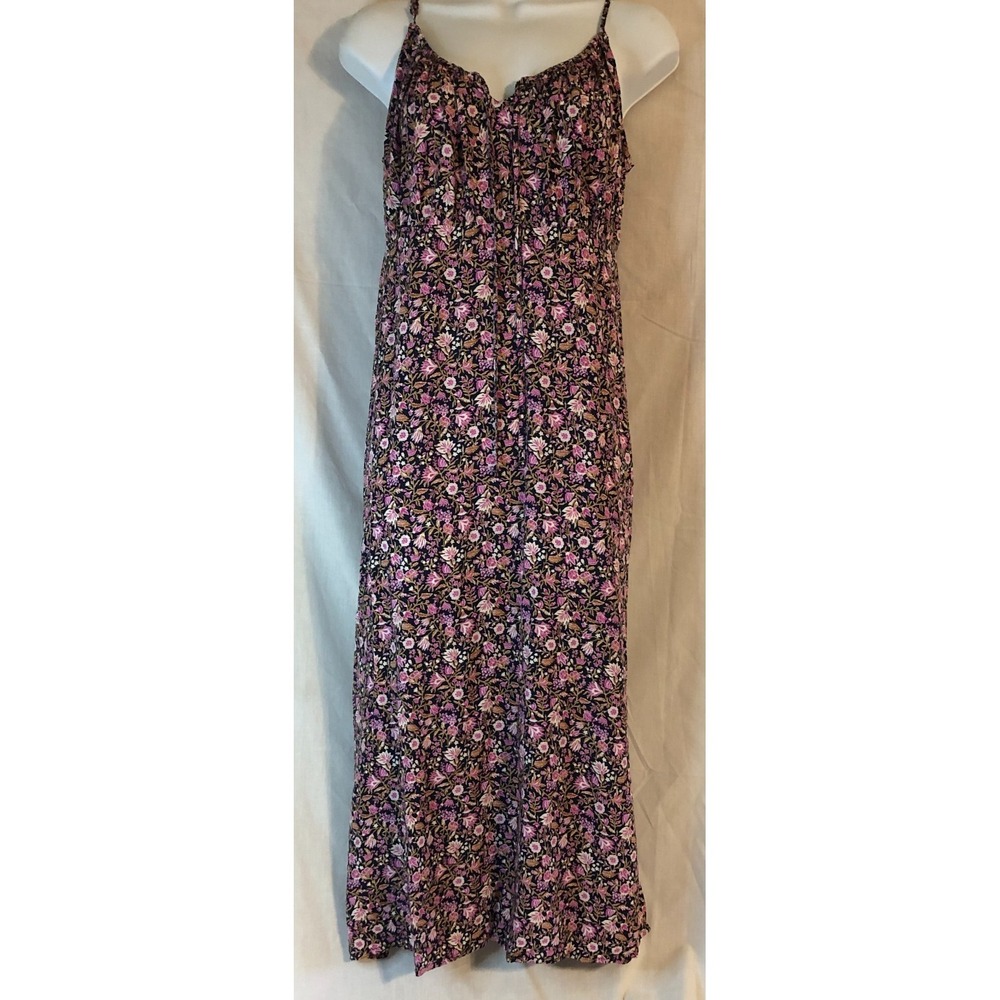 Old Navy Sleeveless Maxi Shift Navy Floral Dress Sz M Petite Side Slit Blue Pink